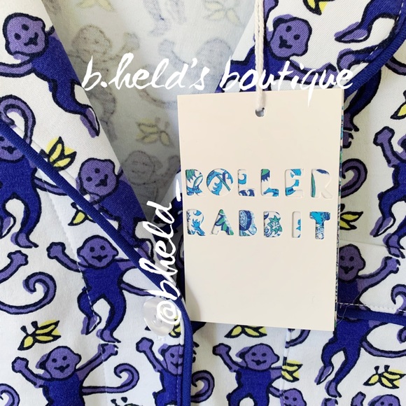 Roller Rabbit Monkey Polo Pajamas in Sapphire Monkey Blue Purple Size Small NWT - Picture 3 of 16